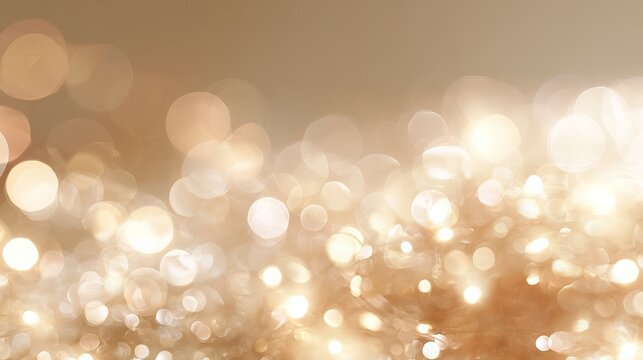 Bright Christmas bokeh background with warm cream, ivory and pale gold fairy lights, softly blurred circles and subtle festive sparkle