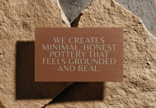 Minimal Earthy Pottery Branding Card Mockup On Textured Stone Background PSD