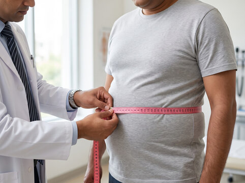 Indian Doctor Measuring Patient's Waist Circumference for Obesity and Health Assessment