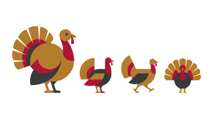 Obraz premium Thanksgiving turkey illustration set, flat design vector for holiday cards and banners
