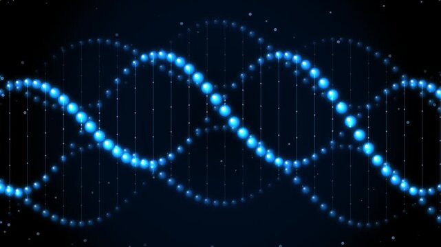 Abstract glowing blue DNA helix animation in seamless loop during scientific research concept