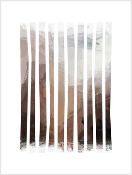 Earthy Silence . . .A modern abstract collection featuring heavily textured impasto brushwork deconstructed into clean, vertical slats.