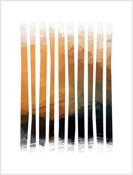 Amber Twilight . . .A modern abstract collection featuring heavily textured impasto brushwork deconstructed into clean, vertical slats.