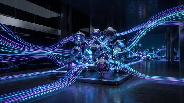 Digital Marketing and Modern Business Technology Concept with Glowing Cyber Pathways