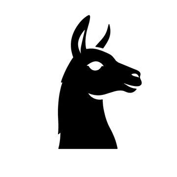 modern black silhouette graphic showing the side profile of a llama or alpaca head with distinctive ears and friendly expression