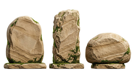 Natural stone podiums with green moss set © Fongrin