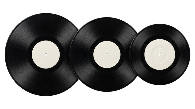 Blank vinyl records in row collection