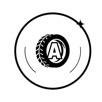 vector logo concept featuring the letter 'A' integrated inside a car tire rim, enclosed within a decorative circular frame with a subtle star accent. Perfect for automotive businesses, mechanic shops,