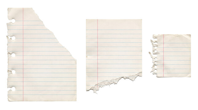 Torn vintage lined paper sheets with copy space