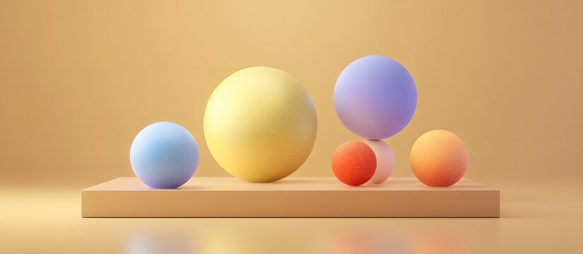 pastel colored abstract spheres on a minimalist platform