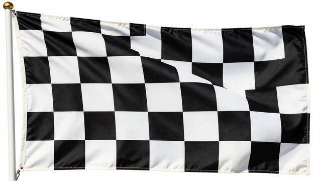 Waving black and white checkered flag symbolizing victory and the finish line of a high-speed race event