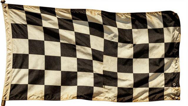 Vintage Waving Checkered Flag Isolated on White Background for Racing Events