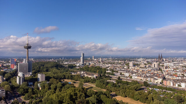 Aerial View Panorama City Cologne , North Rhine-Westphalia, Germany &ndash; Urban Cityscape
