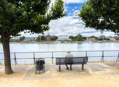 Aerial View of Bonn with the bench on Rhine River, North Rhine-Westphalia, Germany &ndash; Urban Cityscape