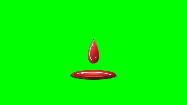 Medical blood drop falling into liquid pool illustration on green screen background