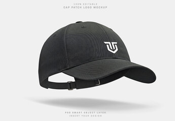 Isolated Black Cap Mockup Floating on Clean White with Soft Shadows