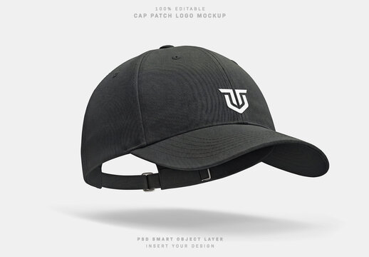 Isolated Black Cap Mockup Floating on Clean White with Soft Shadows