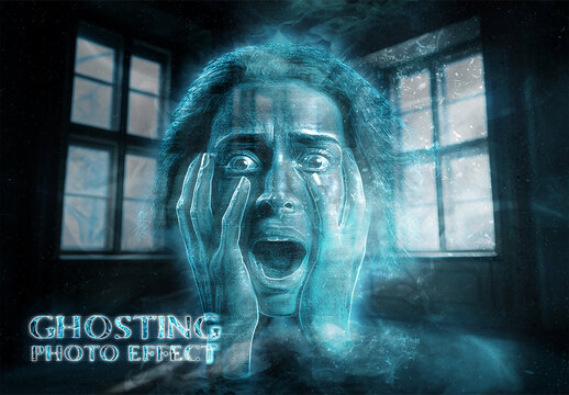 Glowing Ghost Blue Photo Effect Mockup
