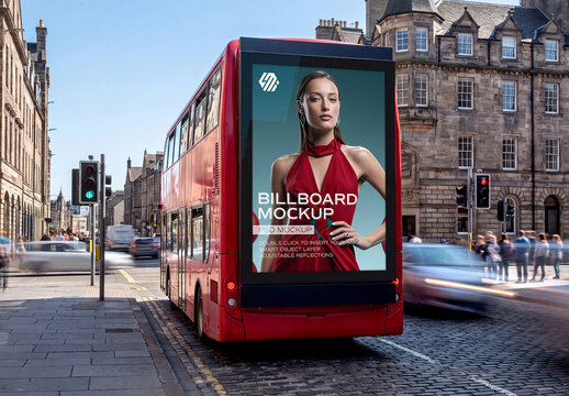 Billboard on a Bus In London City Mockup
