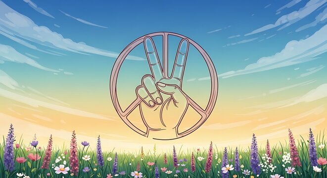 hand drawn dreamcatcher illustration in sunset desert landscape with wildflowers