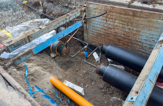 New District Heating Pipeline Construction on a City Street