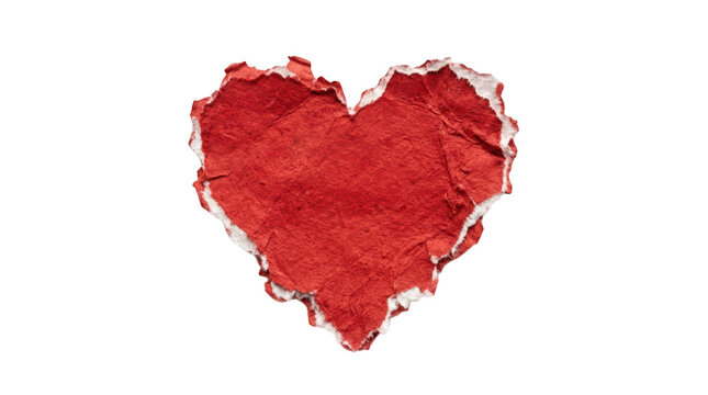 Red paper heart with torn edges isolated on transparent background