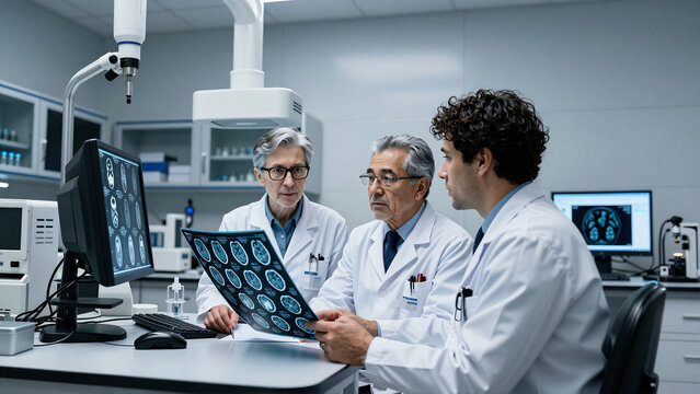 Medical Professionals Analyzing Brain Scans in Diagnostic Laboratory