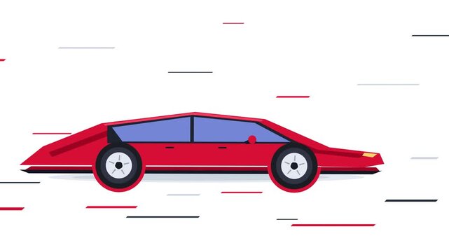 Futuristic Red Sports Car Driving Fast Side View Animation