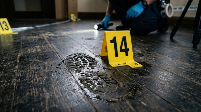 Crime Scene Investigation Footprint Evidence Forensics Police Light Yellow Markers