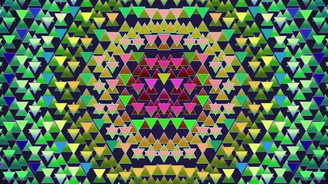 Abstract triangle pattern shifting through spectrum with pulsing geometric grid motion style.