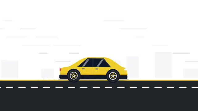 Yellow Sedan Car Driving on City Road 2D Flat Motion Graphic Animation