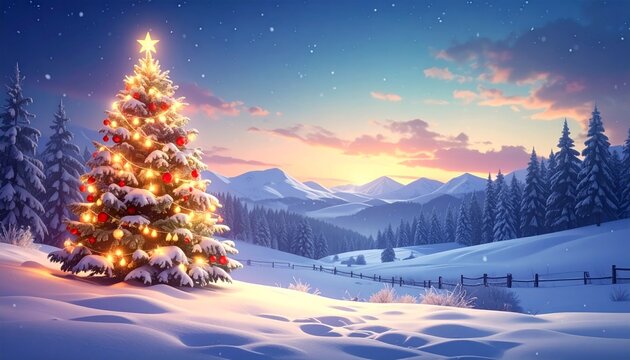 winter landscape with christmas tree