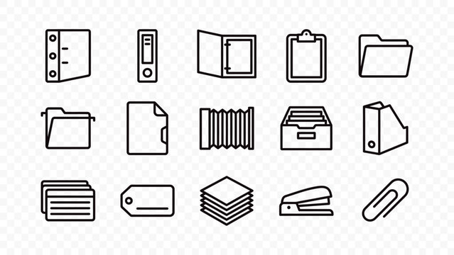 flat vector illustration line art icon bundle set design folder document binder clipboard archive file storage paper organization cabinet graphic element web ui concept object