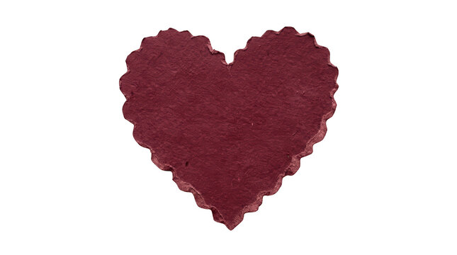 Dark red heart shape with scalloped edges isolated on transparent background