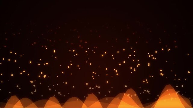 Abstract orange sound wave animation featuring floating glowing particles on dark background.