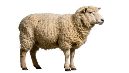 Fluffy woolly sheep standing profile, isolated on transparent background © iPNGi