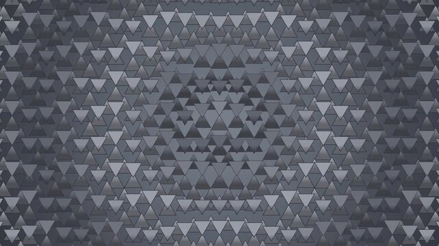 Abstract moving background with small gray triangles forming wavy pattern in seamless loop.