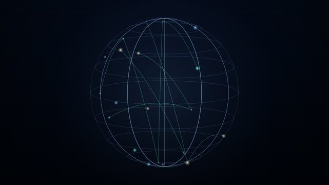 Geometric Globe with Latitude and Longitude Lines and Connected Points on Dark Background