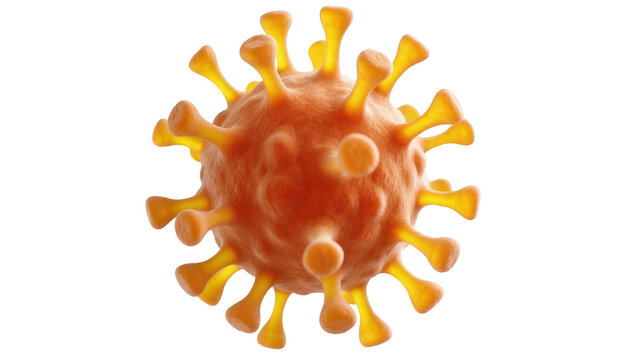 Orange spiky virus particle, isolated on transparent background