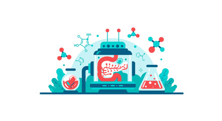 Fototapeta premium Flat Illustration of Pancreas in Laboratory for Biotechnology and Medical Research