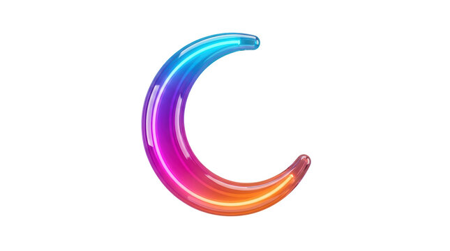 3d glossy crescent moon shape with vibrant gradient isolated on transparent background