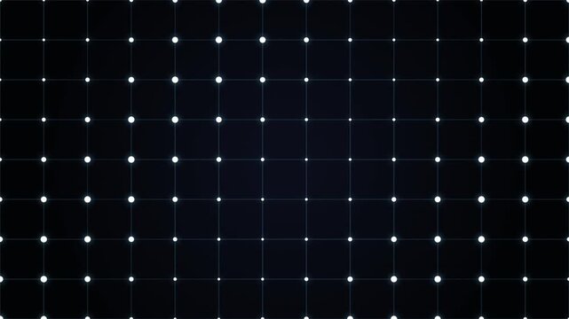 Abstract digital grid with glowing white dots pulsing on black background motion design loop.