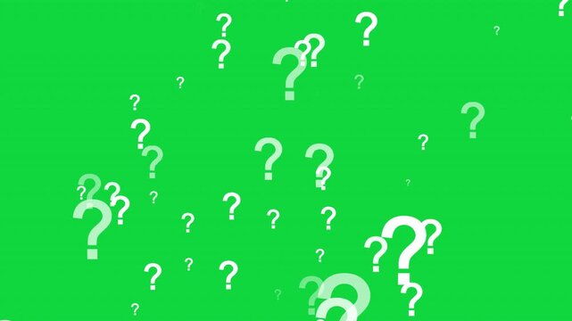 Floating White Question Marks on Green Screen Background, 4k