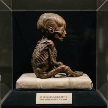 Ancient Mummified Human Fetus Displayed in Museum Case