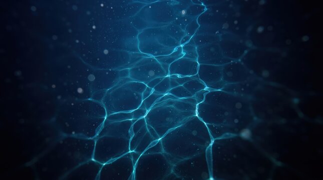 Underwater blue caustic light patterns on a dark background with water reflection liquid pattern light refraction aquatic texture swimming pool deep sea ocean light water effect shimmering lig