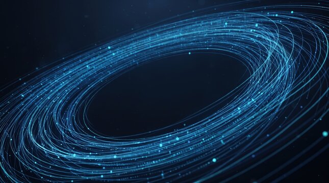 Abstract digital spiral glowing with blue light particles on a dark background digital vortex energy swirl glowing trail futuristic design dynamic motion light streaks spiral effect data flow