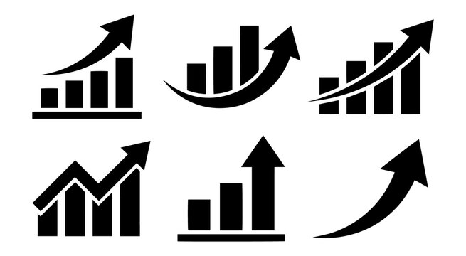 Growth bar chart arrow icon set vector illustration