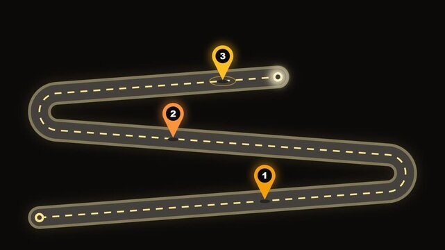Amber zigzag route climbing through three milestones to a goal flag