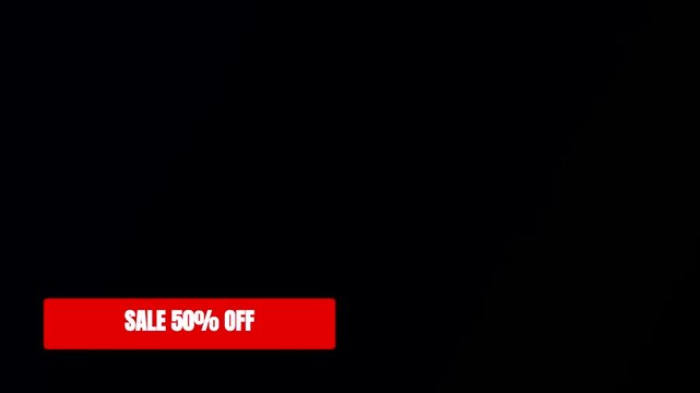Sale 50% off promotional lower third banner, red discount badge overlay for marketing videos, animated commercial offer graphic asset