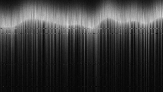 Black and white data glitch background with dripping vertical light streaks, pixel sorting effect and grainy noise